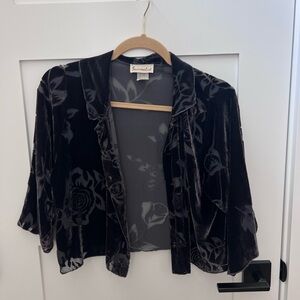 Floral Burnout Velvet Black Jacket- wear buttoned or unbuttoned